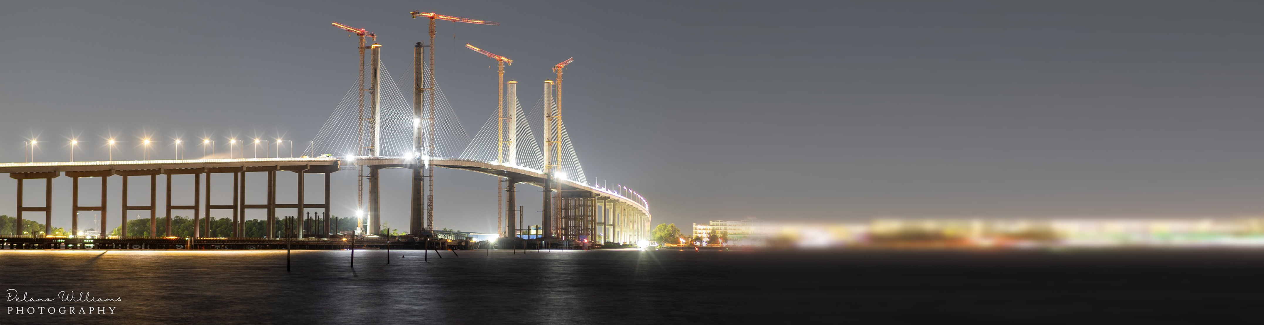 Demerara River bridge at night